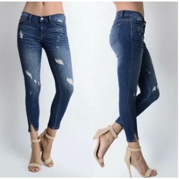Kancan Twisted Seam Ankle Skinny Low Rise Distressed Jeans Size 25 - Picture 1 of 7